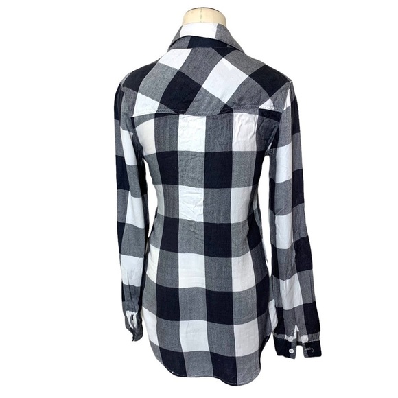 𝅺Pentagone Shirt Sz XS Black White Plaid Long Sleeve Button up Check Top - Picture 4 of 11
